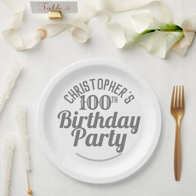 Celebration of Age 100th Birthday Paper Plates (Wedding)