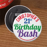 Celebration of Age 21st Birthday Bottle Opener<br><div class="desc">To celebrate a special birthday. Designed for someone who is 21 years of age. 21st birthday celebration. Birthday bash. Add the name and number. Birthday party souvenir button bottle opener.</div>