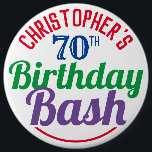 Celebration of Age 70th Birthday Button<br><div class="desc">To celebrate a special birthday. Designed for someone who is 70 years of age. 70th birthday celebration. Birthday bash. Add the name and number. Birthday party button badge.</div>