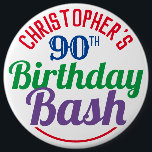 Celebration of Age 90th Birthday Button<br><div class="desc">To celebrate a special birthday. Designed for someone who is 90 years of age. 90th birthday celebration. Birthday bash. Add the name and number. Birthday party button badge.</div>