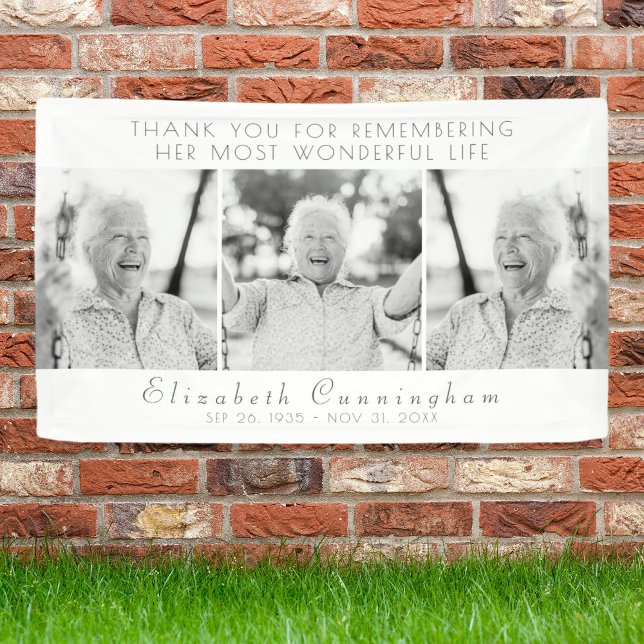 Celebration of Her Life Modern Simple Three Photos Banner (Creator Uploaded)
