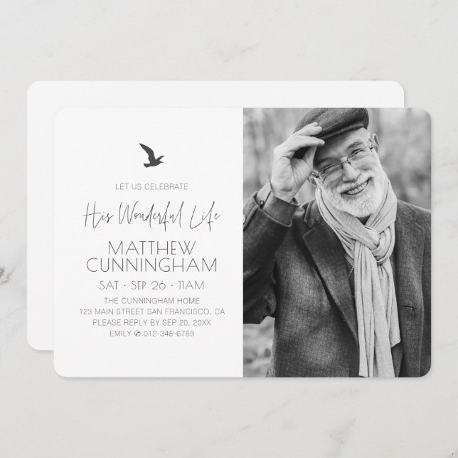 Celebration of His Life Memorial Modern Photo Invitation (Front/Back)