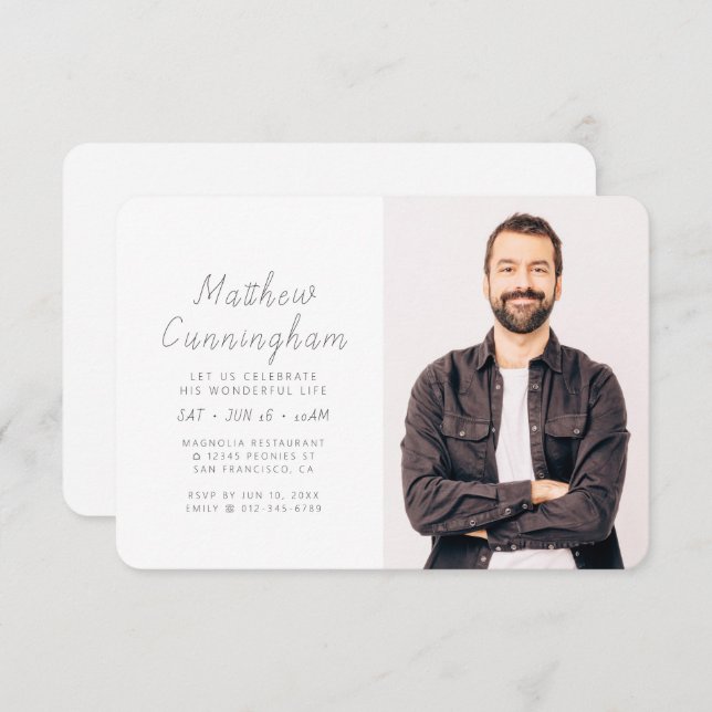 Celebration of His Wonderful Life Modern Photo Invitation (Front/Back)