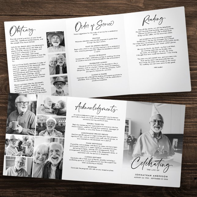 Celebration of Life 10-Photo Black & White Funeral Tri-Fold Programme (Creator Uploaded)