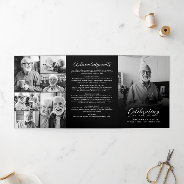 Celebration of Life 10-Photo Collage Modern Tri-Fold Programme (Outside)