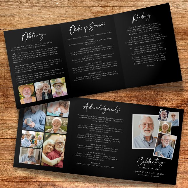 Celebration of Life 14-Photo Black & White Funeral Tri-Fold Programme (Creator Uploaded)