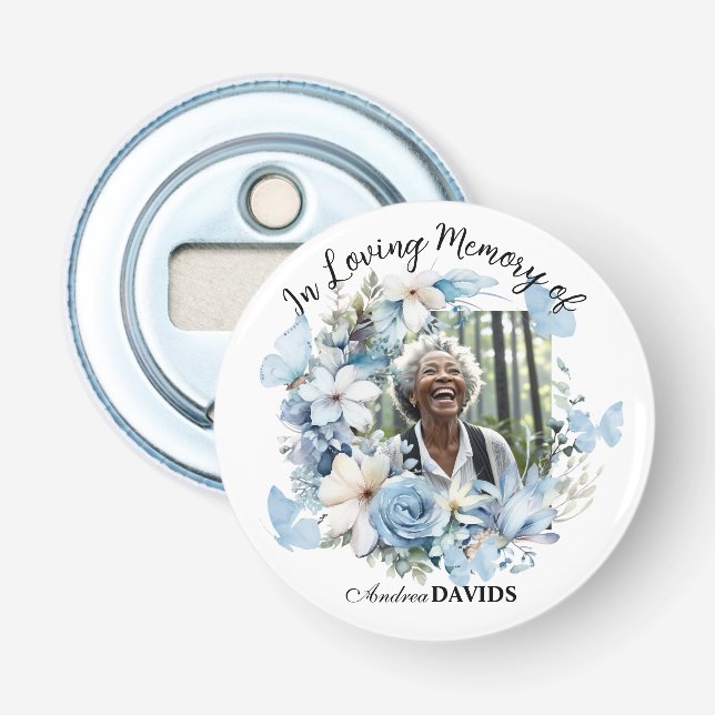 Celebration Of Life 1 Photo Garland Blue Floral  Bottle Opener (Front)