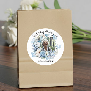 Celebration Of Life 1 Photo Garland Blue Floral  Classic Round Sticker