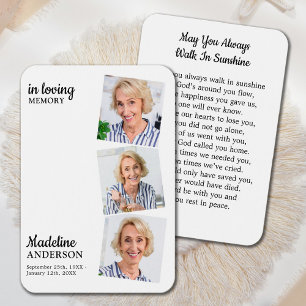 Celebration of Life 3 Photo Memorial Prayer Card