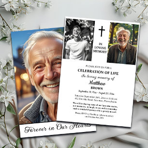 Celebration Of Life 3 Photos Funeral White Invitation