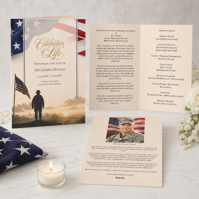 Celebration of Life American Flag Military Funeral Program (Creator Uploaded)