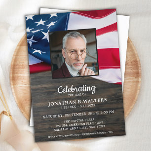 Celebration Of Life American Flag Patriotic Photo Invitation