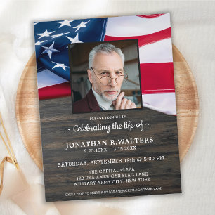 Celebration Of Life American Flag Rustic Photo Invitation Postcard