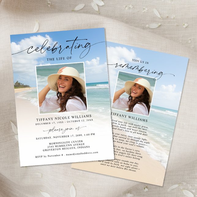 Celebration of Life Beach Photo Funeral Invitation (Creator Uploaded)