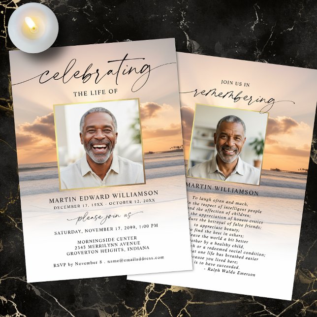 Celebration of Life Beach Sunset Photo Invitation (Creator Uploaded)
