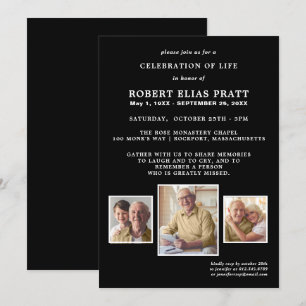 Celebration of Life Black White 3 Photo Invitation