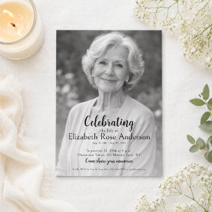Celebration of Life Black White Photo Memorial Invitation