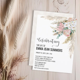 Celebration of Life Boho Floral Pampas Grass  Invitation