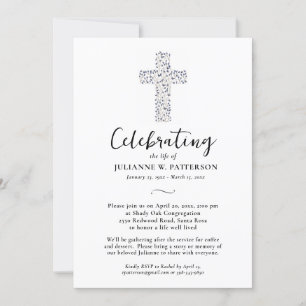 Celebration of Life, Botanical Cross, Funeral Invitation