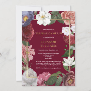 Celebration of Life Burgundy Roses Floral Invitation