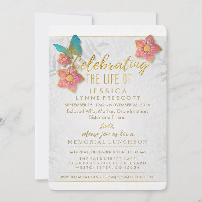 Celebration of Life Butterfly Luncheon Invite (Front)