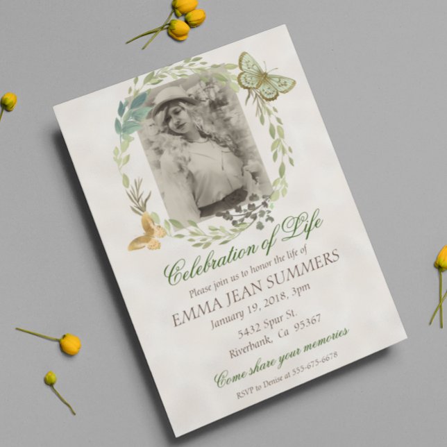 Celebration of Life Butterfly Wreath Greenery Invitation (Creator Uploaded)