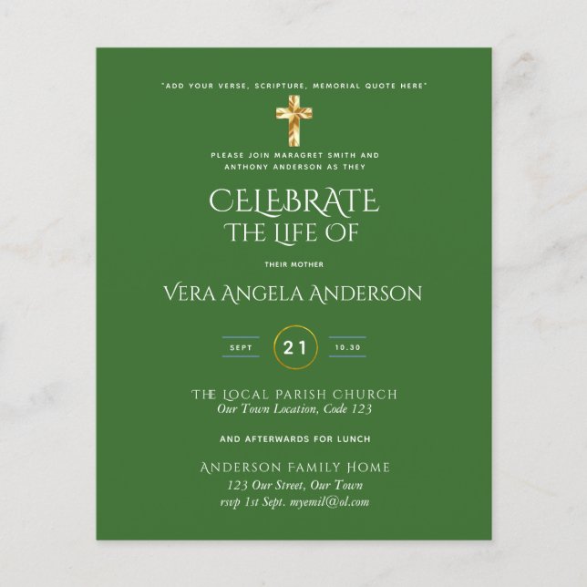 Celebration of Life Catholic Funeral Memorial Inv. (Front)