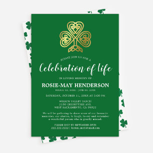 Celebration of Life   Celtic Shamrock Funeral Invitation