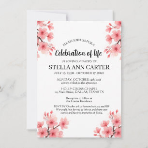 Celebration of Life Cherry Blossom Floral Funeral Invitation