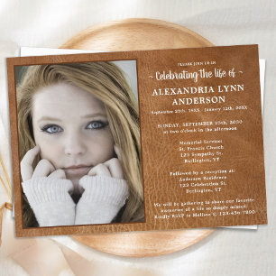 Celebration Of Life Custom Photo Leather Funeral Invitation