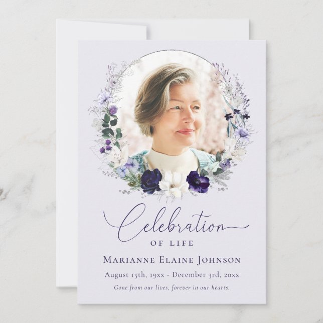 Celebration of Life Elegant Floral Photo Memorial  Invitation (Front)