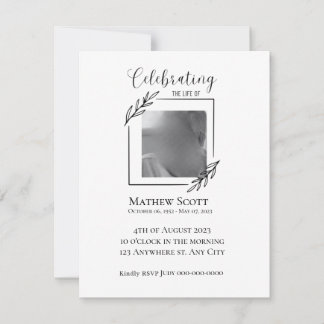 Celebration of life elegant funeral invitation