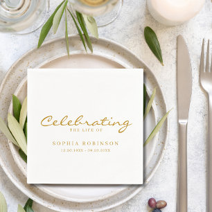 Celebration of Life Elegant Gold Script Funeral  Napkin
