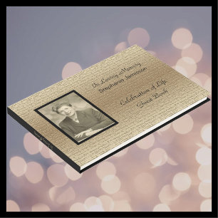 Celebration of Life, Elegant Gold With Photo Guest Book