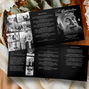 Celebration of Life Elegant Script Photo Funeral Tri-Fold Programme