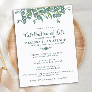 Celebration Of Life Eucalyptus Greenery Funeral Invitation Postcard