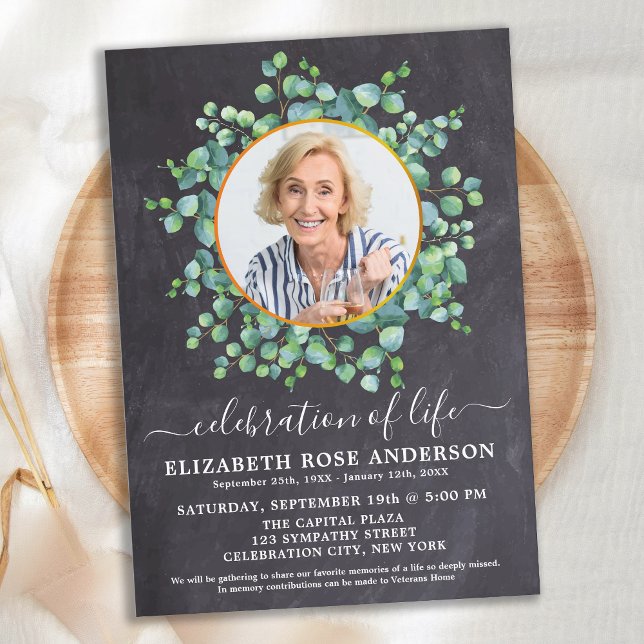 Celebration Of Life Eucalyptus Photo Slate Funeral Invitation (Creator Uploaded)