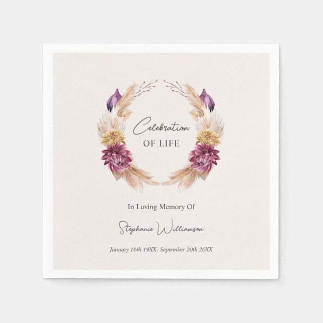 Celebration of Life Fall Floral  Wreath  Napkin (Front)