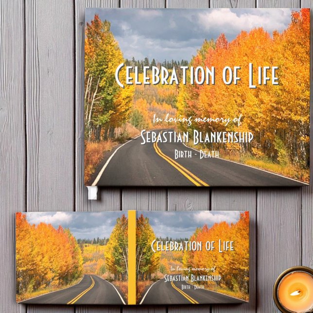 Celebration Of Life Fall Roadside Scene Memorial  Guest Book (Front template and back fall landscape photo guestbook)