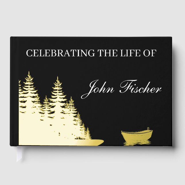 Celebration of Life Fishing Funeral Memorial Guest Book (Front)