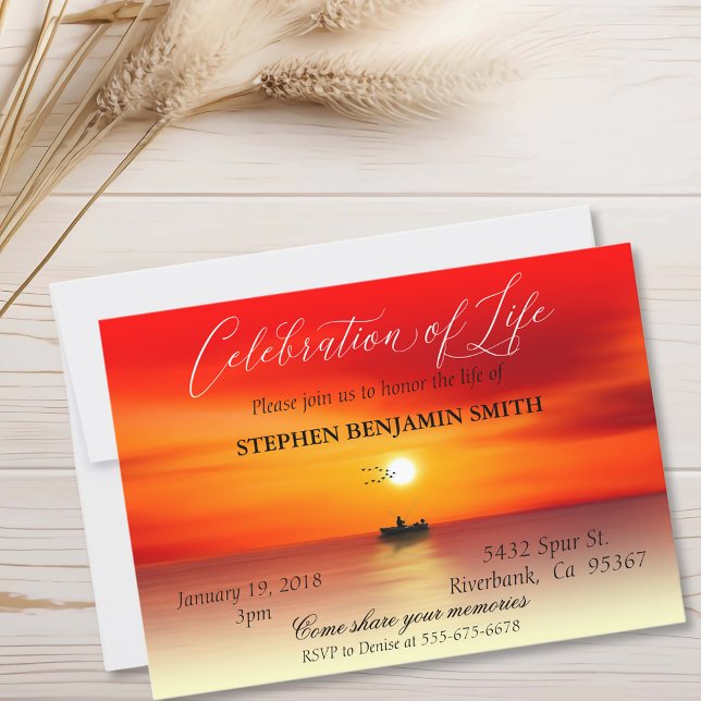 Celebration of Life Fishing Lake Sunset Sunrise Invitation (Creator Uploaded)