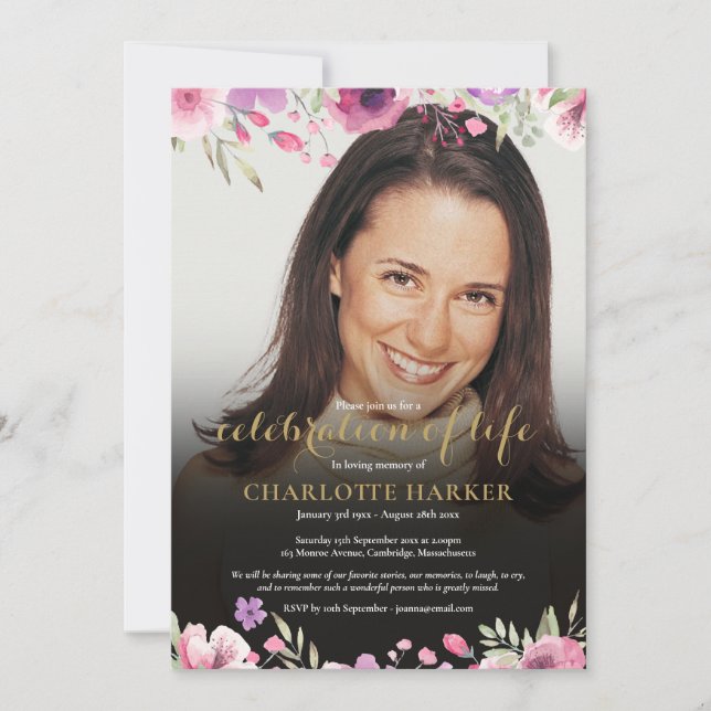 Celebration of Life Floral Blush Pink Photo Invitation (Front)