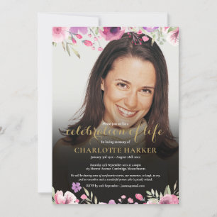 Celebration of Life Floral Blush Pink Photo Invitation