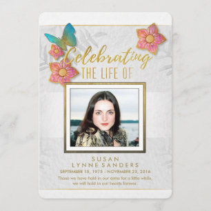 Celebration of Life Floral Butterfly Photo Invite