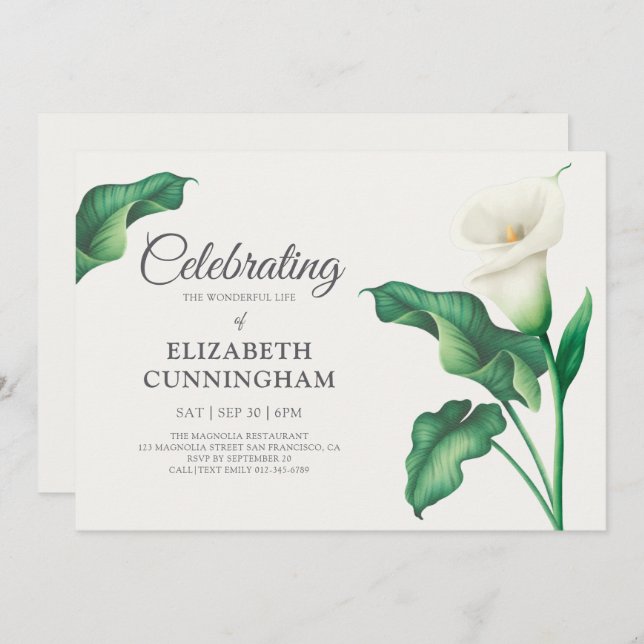Celebration of Life Floral Flower Botanicals Invitation (Front/Back)