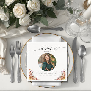 Celebration of Life Floral Memorial Funeral Photo Napkin