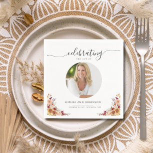 Celebration of Life Floral Memorial Funeral Photo  Napkin