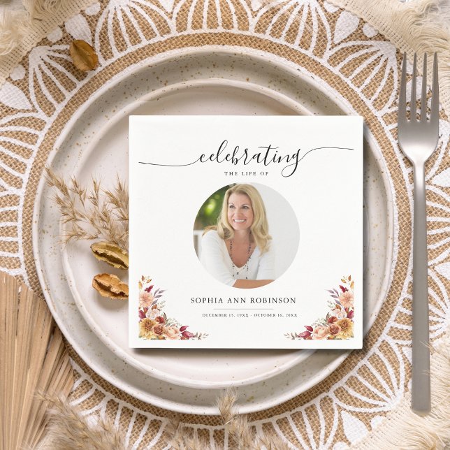 Celebration of Life Floral Memorial Funeral Photo  Napkin (Creator Uploaded)