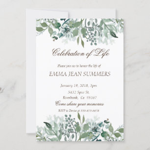 Celebration of Life Foliage Leaves Greenery Invitation