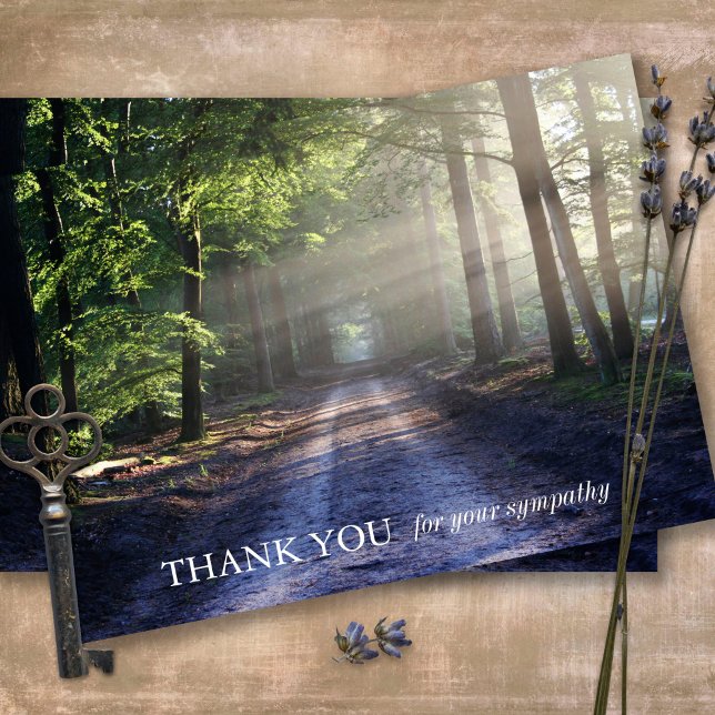 Celebration of Life Forest Funeral Thank You Card (Sympathy Photo Celebration of Life, In Loving Memory, Forever in our Hearts Funeral thank you cards)